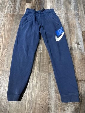 Nike Boys' Navy Blue Jogger Sweatpants with White Swoosh